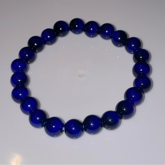 Cobalt Round GLASS Bead Stretch Bracelet - Picture 2 of 3